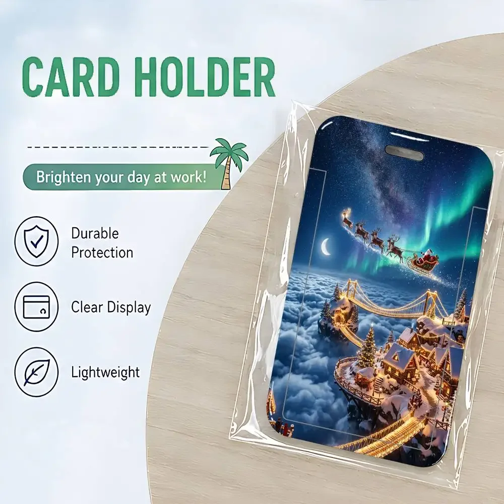 Christmas Sleigh Clear ID Card Holder Lanyard Neck Strap Badge Case Door Credit Card Protector Daily Gift