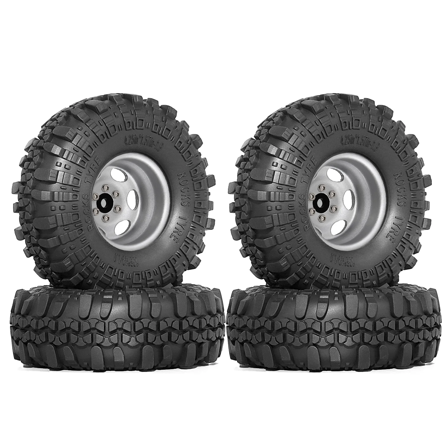 

4Pcs 1.9 Beadlock Wheels & Tires, 10mm Negative Offset, 4.56" OD, for 1/10 RC Crawler Axial SCX10 AXI03007 TRX4 D90