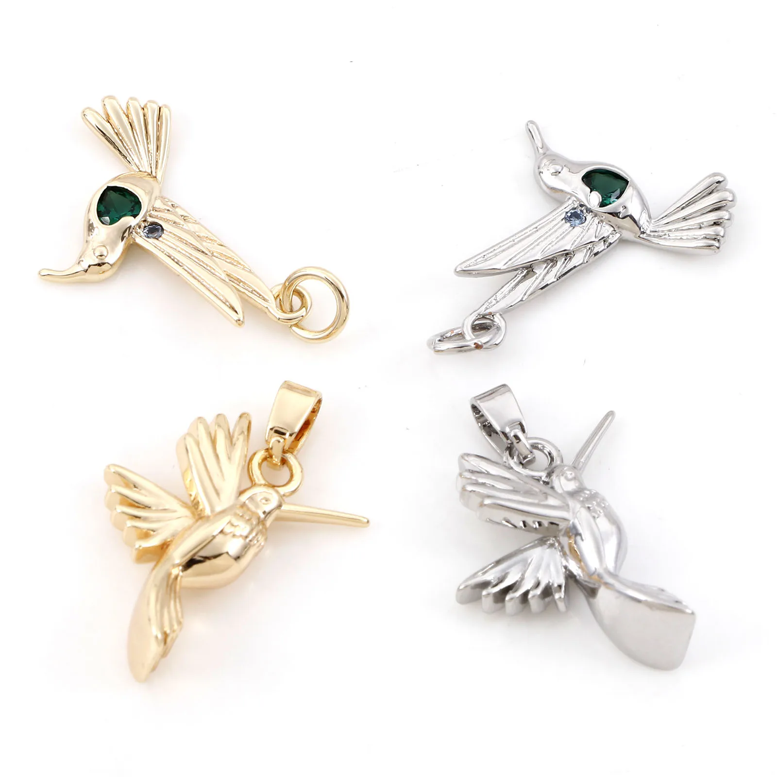 2pcs Copper Charms Gold Color Bird  Green Cubic Zirconia Metal Pendants DIY Necklace Earrings For Women Wedding Party Jewelry