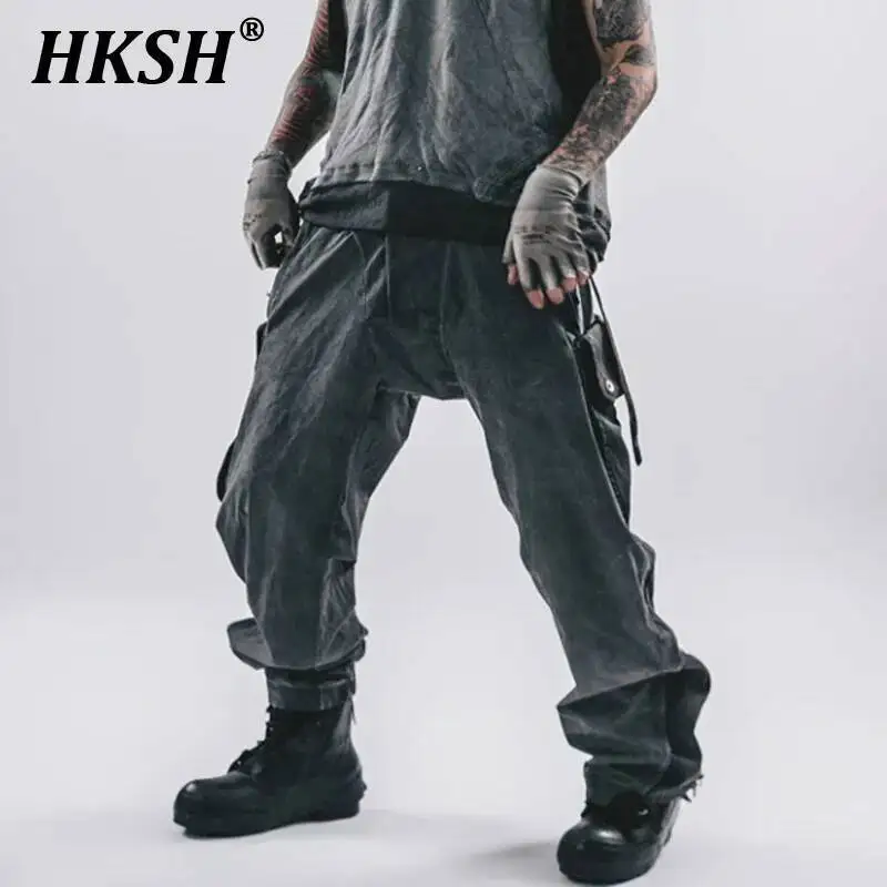 

HKSH весна лето мужские приливы темная техническая одежда грязные мытые нейлоновые брюки-карго для отходов трехмерный крой на молнии сращенные HK5047