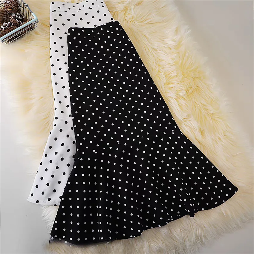 Gowyimmes 2025 Summer Women Dot Chiffon Skirt Elegant Lady High Waist A-line Mermaid Skirts Hip Pakadge Bottomings Retro PD1794