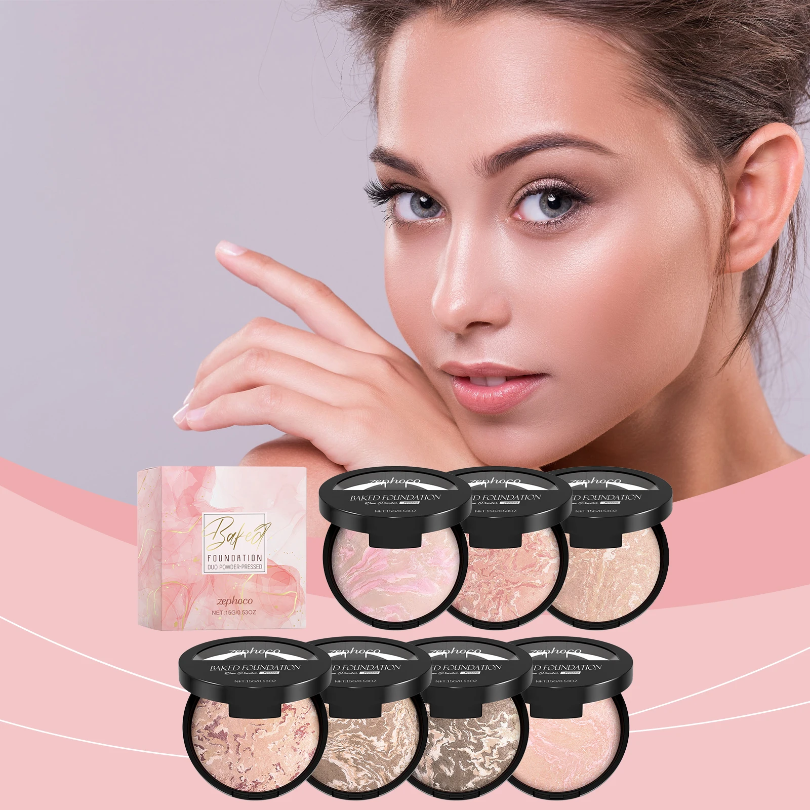 

Zephoco Powder Foundation Full Coverage Oil Control Contour Powder Makeup Cosmetics Long-Lasting Pressed Powder Foundation 15g