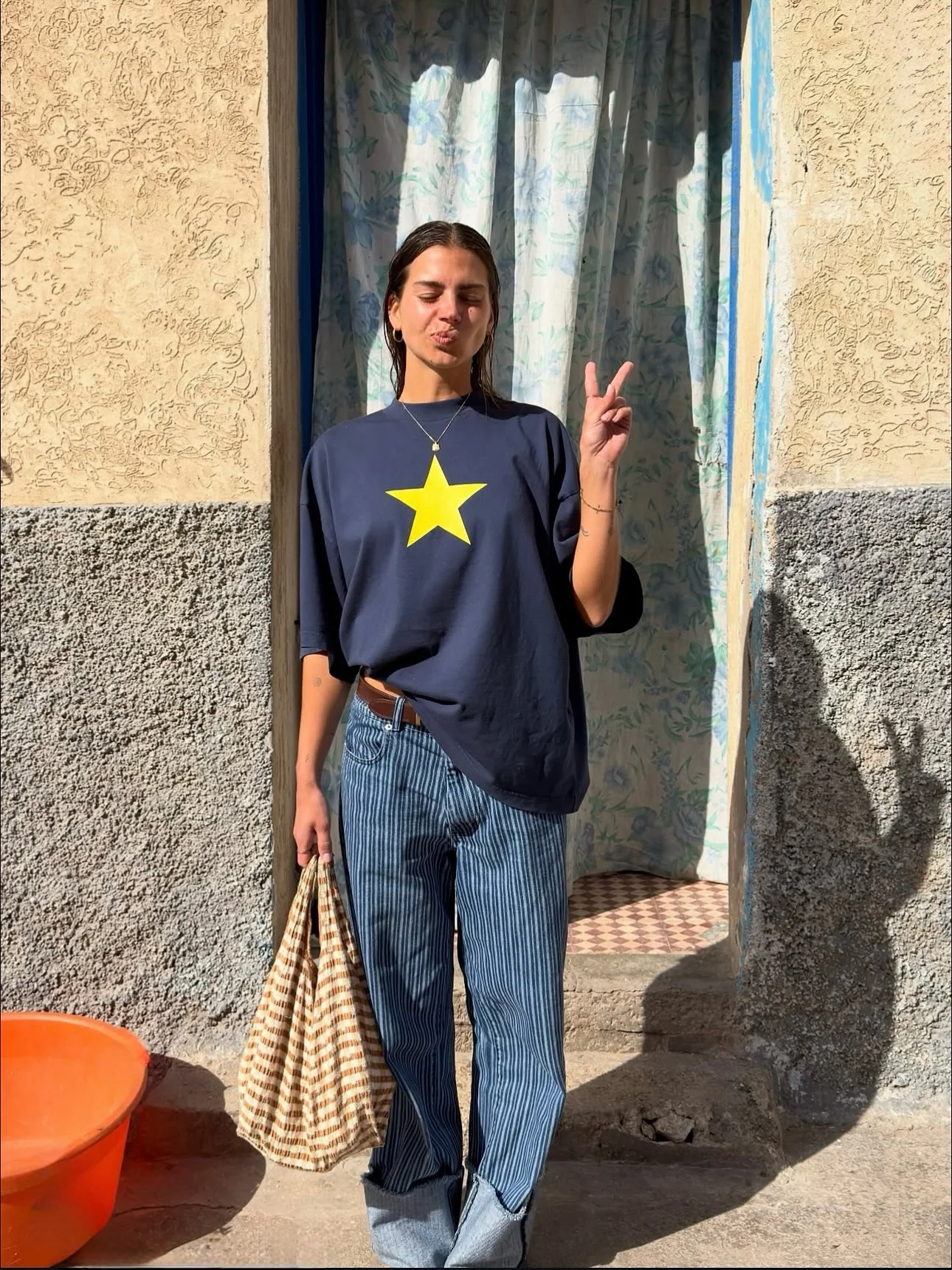 Retro American Vintage Summer Star Print Spicy Girl Loose Pure Cotton Indigo Short Sleeve T-Shirt Women's Fashion Casual Top