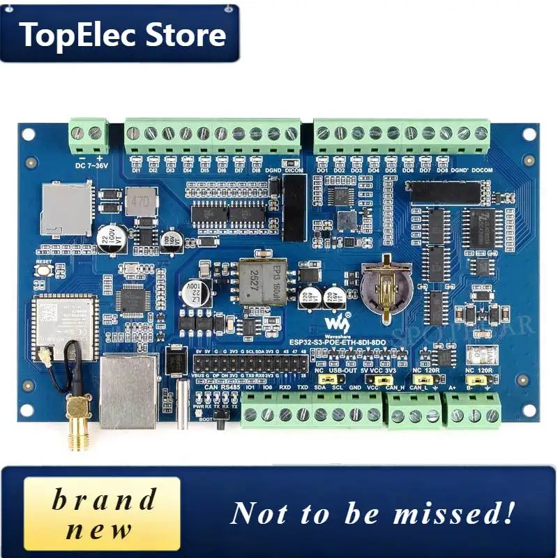 TopElec ESP32-S3 Industrial 8-Channel Controller With WiFi Bluetooth CAN IoT RS485 And RJ45 ETH POE :ESP32-S3-POE-ETH-8DI-8DO