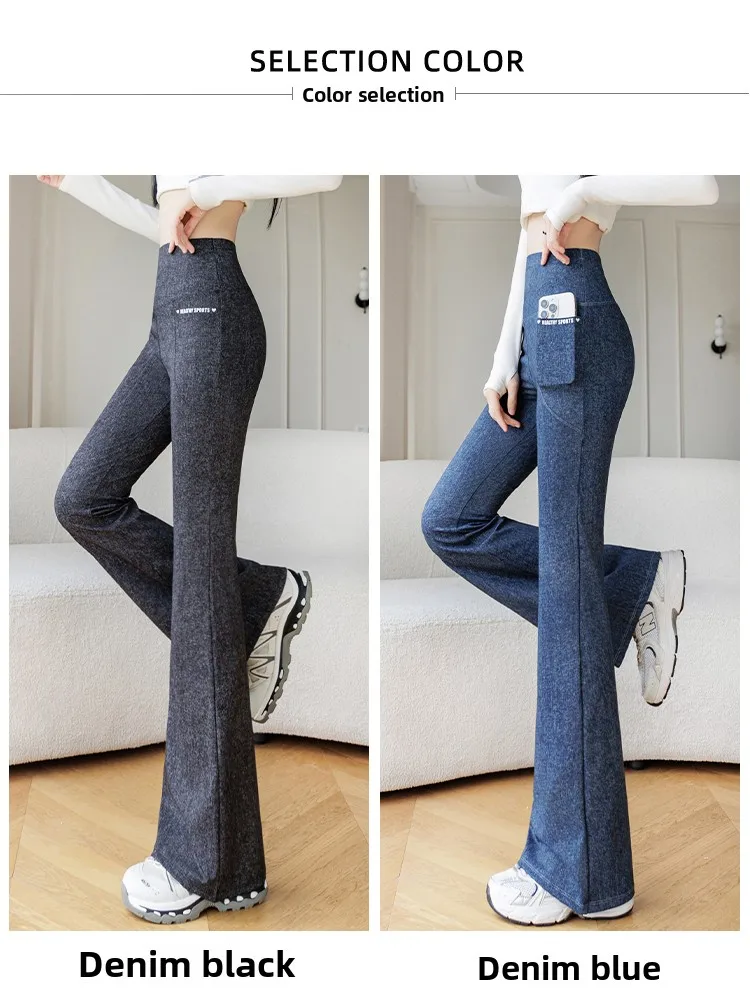 Pantaloni da yoga in denim foderati in Fce a vita alta Pantaloni bootcut da donna Pantaloni lunghi chic dimagranti per il controllo della pancia