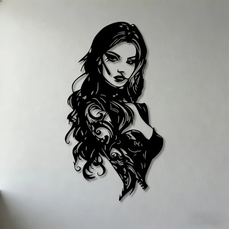 Two-dimensional plane，Single Piece，2DPlane，Wall Sculpture，Tattooed Woman Metal Wall Decoration 1pc
