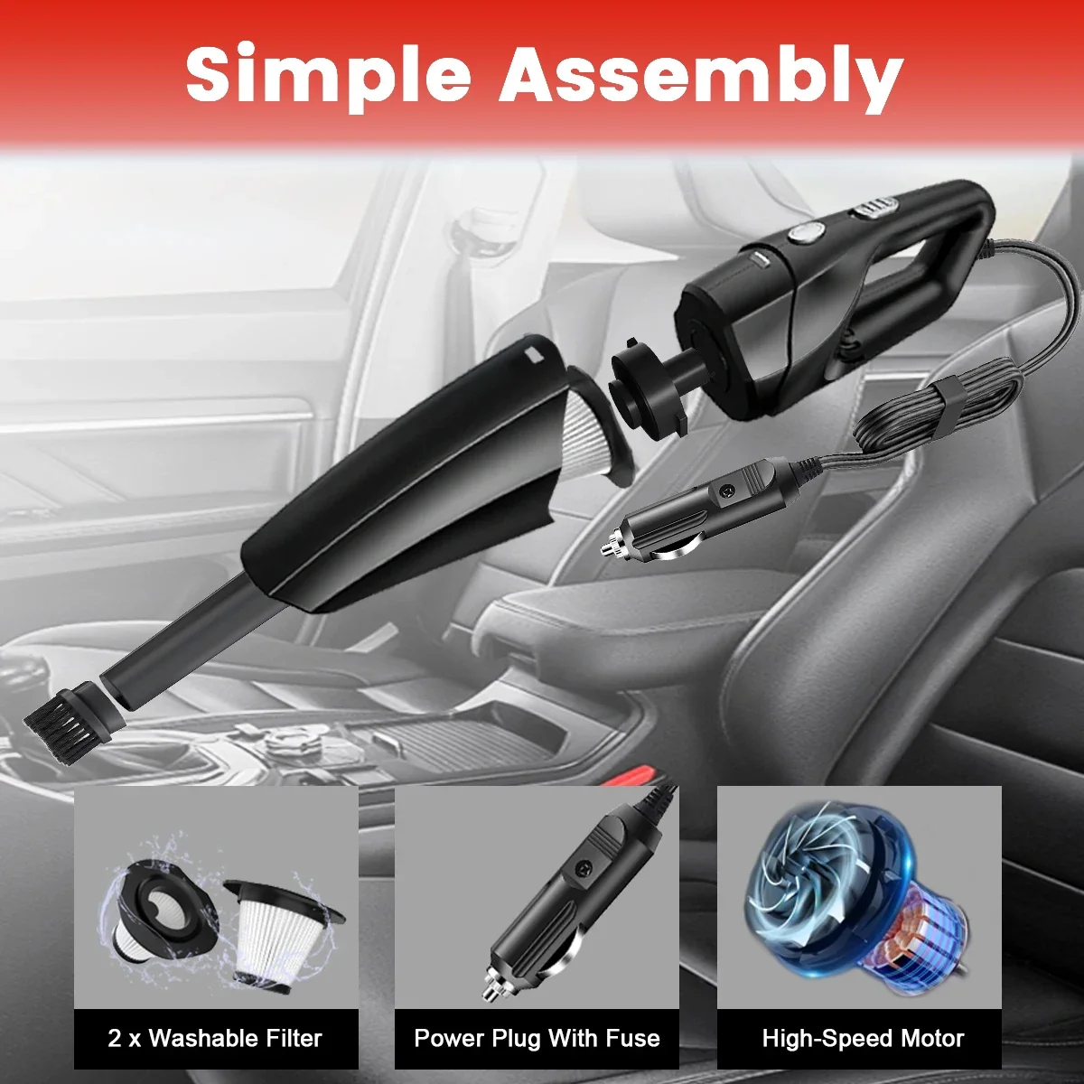 مكنسة كهربائية صغيرة محمولة باليد للسيارة، شفط عالي 12 فولت، مضخة منزلية صغيرة متعددة الأغراض للمركبات #2