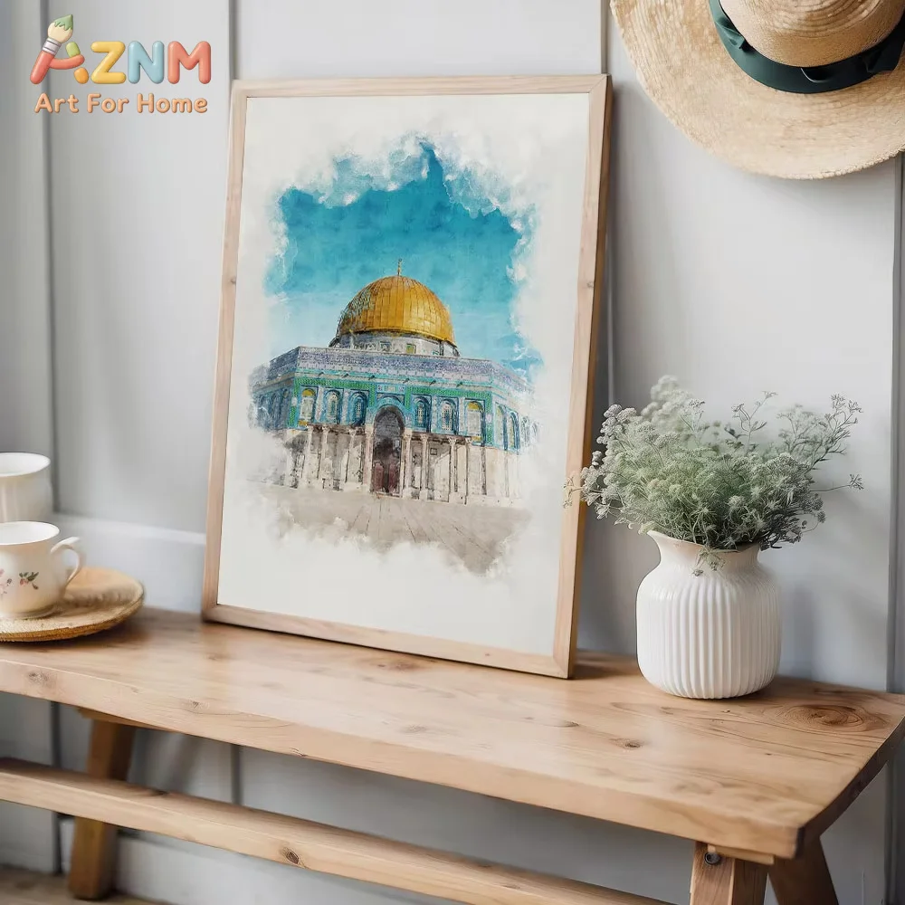 AZNM Watercolor Islamic Masjid Poster Canvas Print Painting Wall Art Bedroom Study Studio Living Room Home Decoration