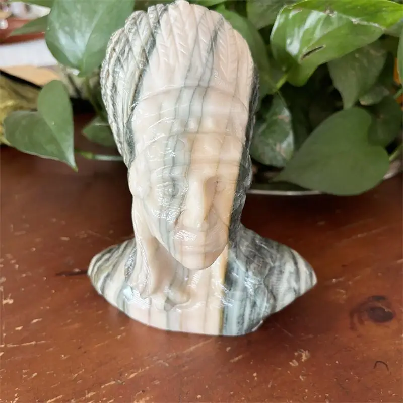 

Natural Calcite Lndian Statue Carving Gemstone Reiki Healing Stone Lucky Crafts Room Desk Decoration Statue Gift 1pcs
