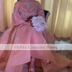 Orfila Pink Prom Dress A Line Off Shoulder Appliques India Saudi Arabic Wedding Guest Party Wear Women Evening Gowns