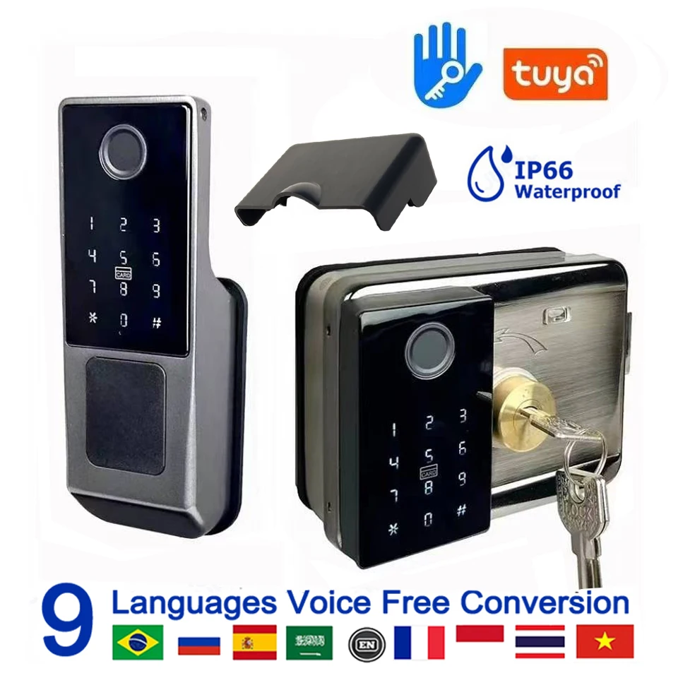 Outdoor Tuya Wifi Waterproof Smart Door Lock Double Side Fingerprint Sensor Digital Code IC Card TTLock App Electronic Gate Lock