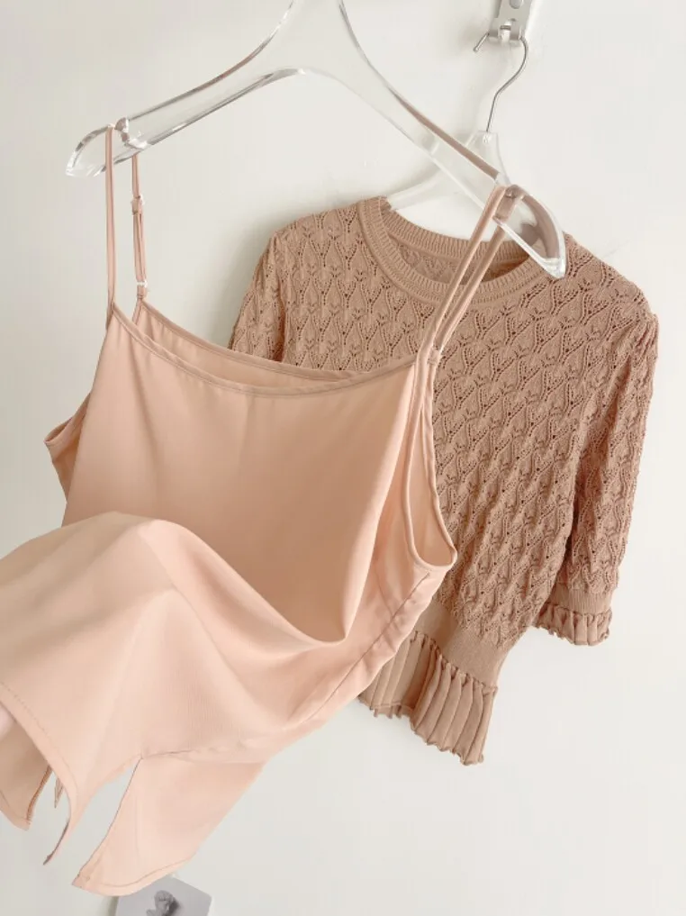 

Elegant Fashionable Knitted Top And Halter Skirt Set with Belt Korean Style Summer New Arrival Women's Adult Workwear