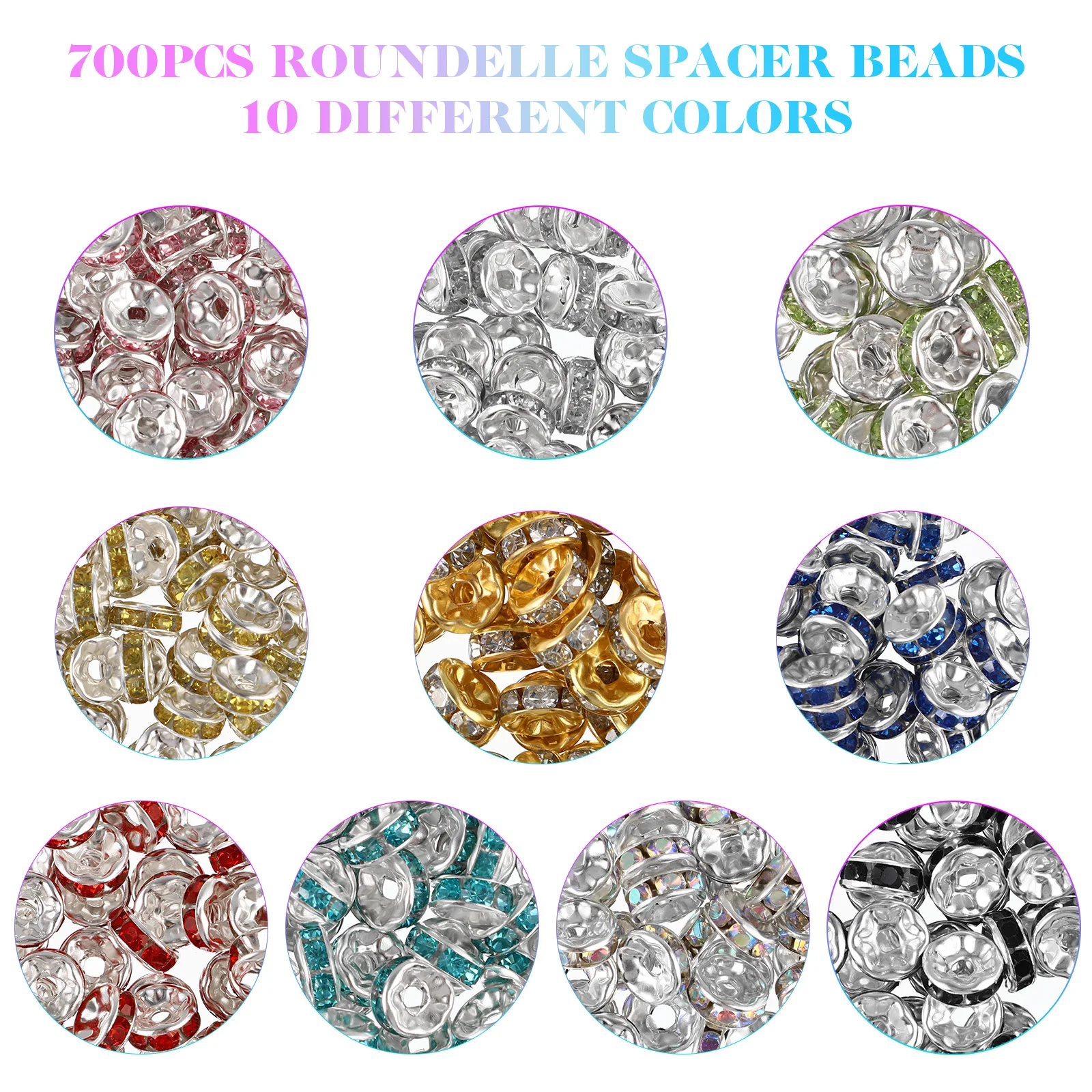 

700Pcs Water Drill Bead Kit Shiny Flat Round Spacer Beads for Handmade Jewelry DIY Art Craft Rondelle Loose Bead Design