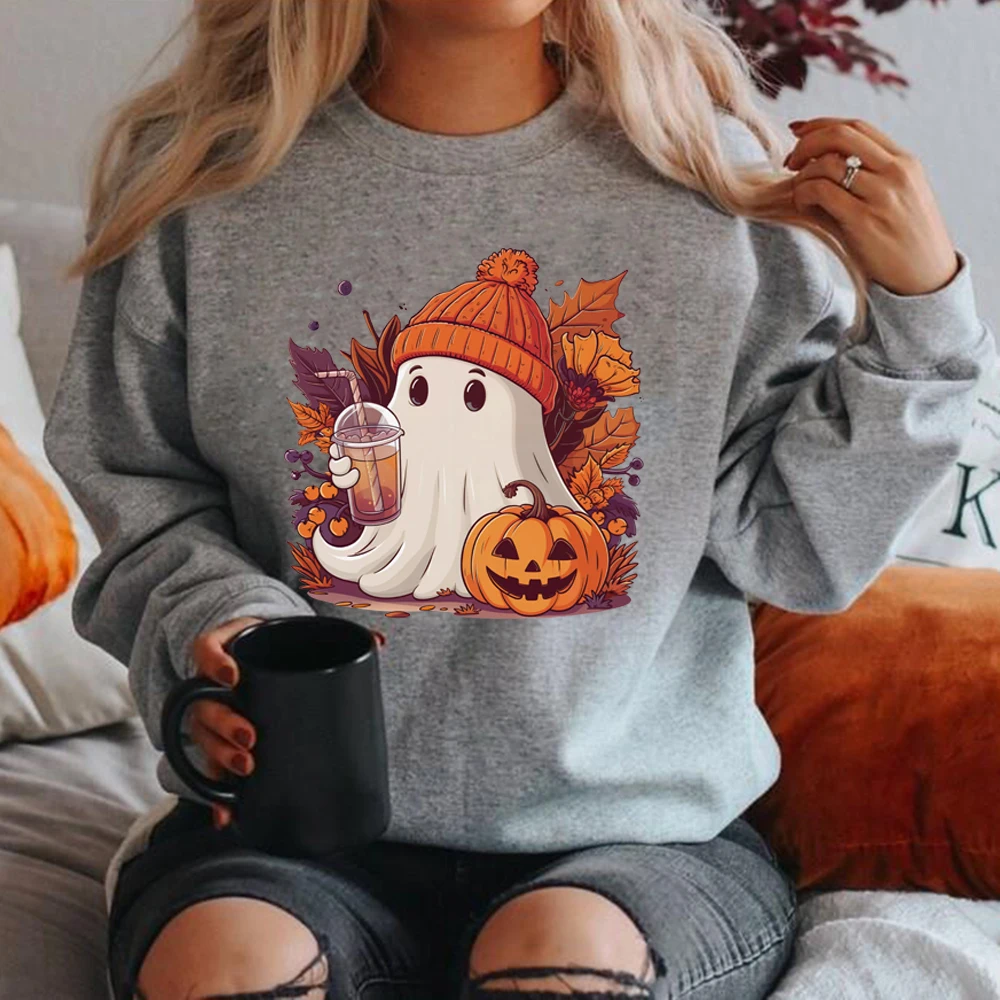 Cute Ghost Sweatshirt Funny Spooky Season Sweatshirt Women\'s Halloween Party Sweater Fall Ghost Hoodies Crewneck Sweatshirts