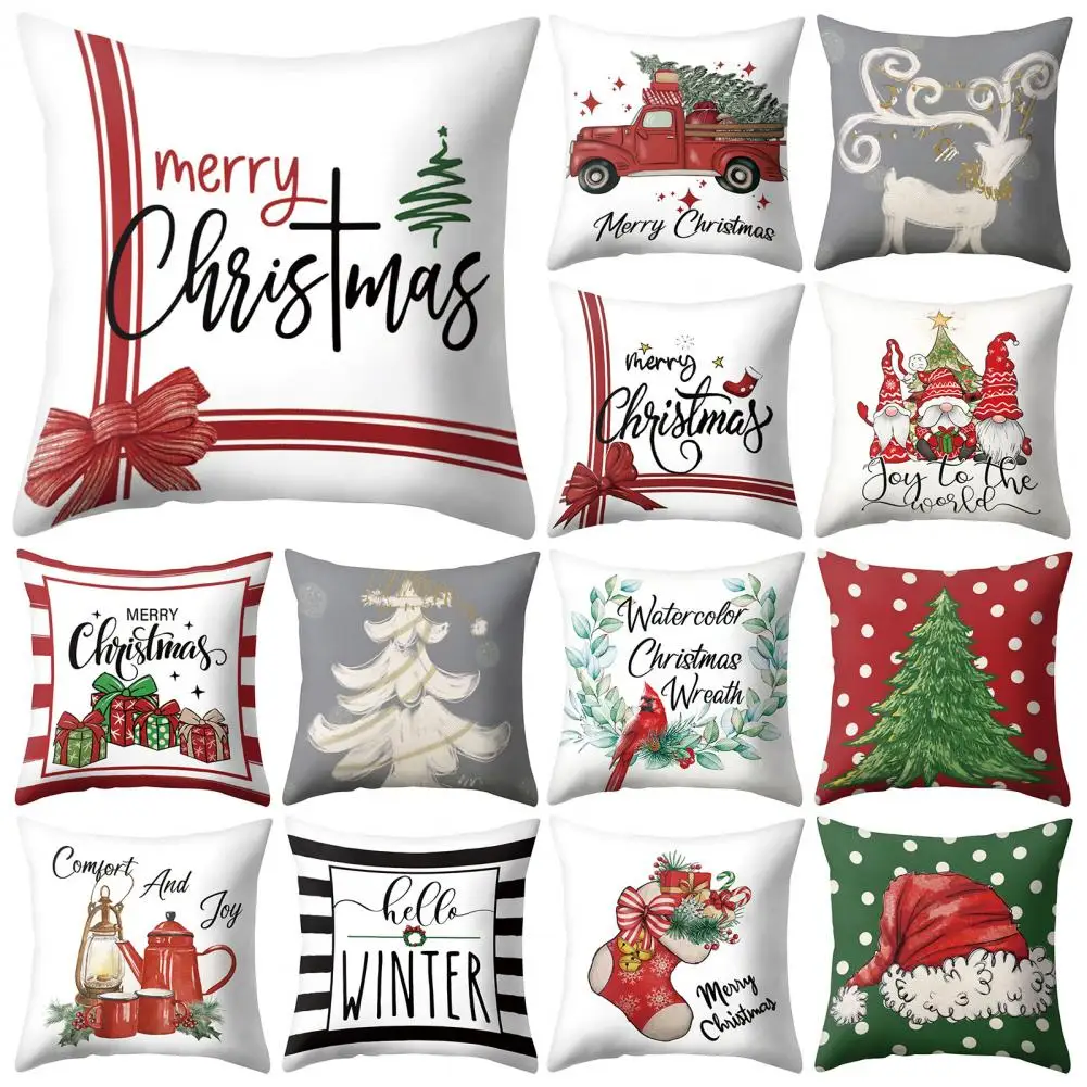 Cushion Case Dust Proof Cushion Cover Hidden Zipper Durable  Unique Christmas Tree Santa Hat Throw Pillow Pillowcase