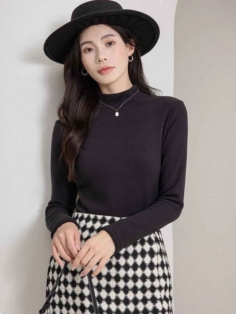 

New in Autumn Winter Women's Turtleneck Long Tops Sleeve Fashionable Casual Slimming Thick Warm Semi-high Collar T-shirt