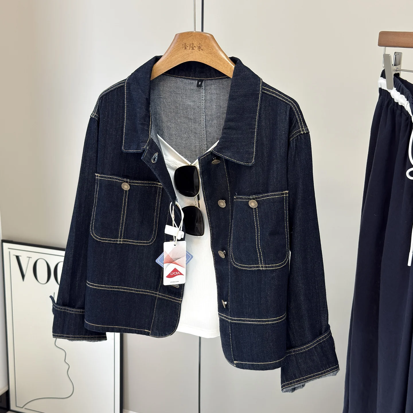 

Sli Active, устойчивый к крашением, выцветший свободный воротник-стойка, американская джинсовая верхняя одежда Jaet для женщин