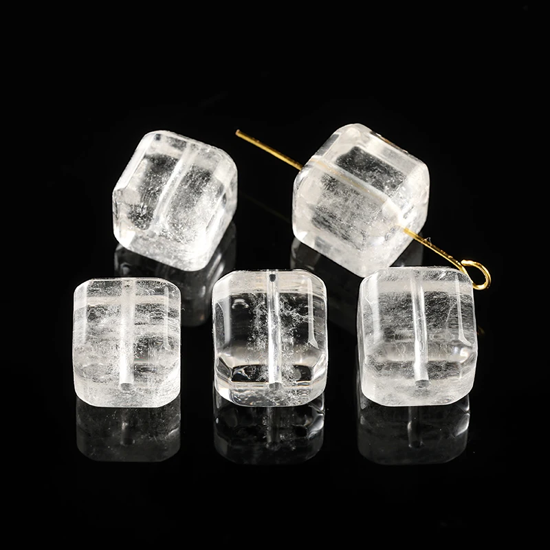 1 Pc Natural Stone Rock Quartz Carved Square Faceted Shape Bead With Hole for Jewelry Making DIY Necklace Bracelet Accessory