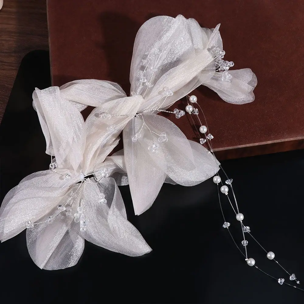 Elegant ยุ้ยดอกไม้เจ้าสาว Headwear หรูหราประณีตเจ้าสาว Headdress Fairy Tassels งานแต่งงาน Headwear อุปกรณ์เสริมผม