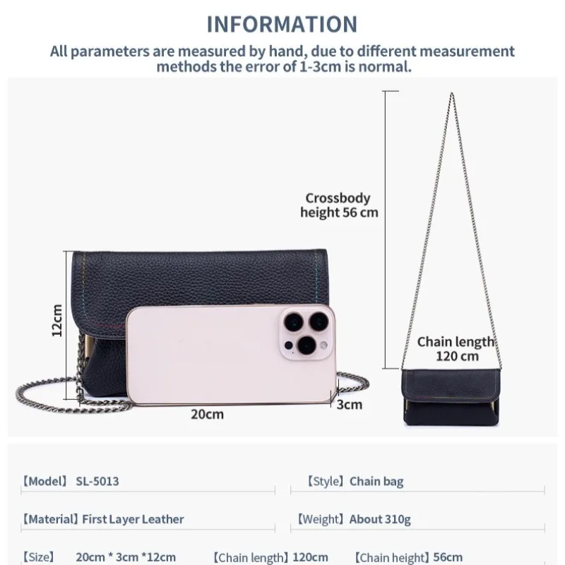 Large Capacity Multi-Functional Leather Crossbody Bag,Chain Strap Envelope Clutch Wallet,long Wallet for Phone,Cards & Cosmetics