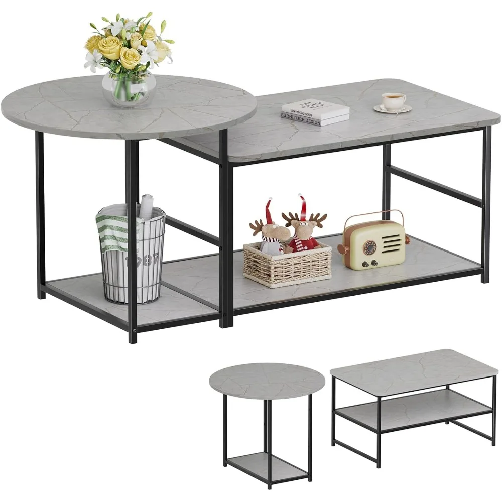 

Coffee Table, Modern Style Coffee Tables for Living Room Marble Center Table with Storage 2 in 1Detachable Table Set,Grey Marbl