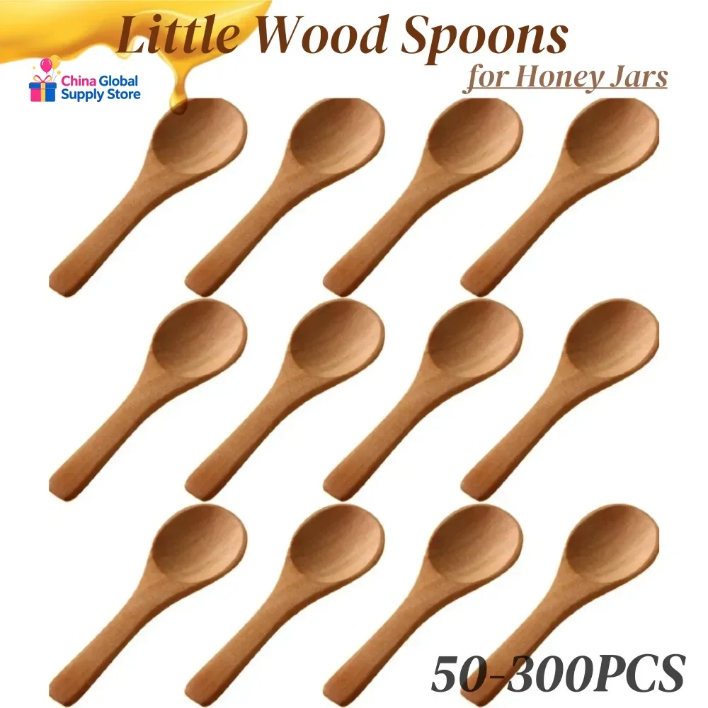 50-300PCS Small Wooden Spoons 3.5''L Mini Wood Spoons Nature Tiny Spoons Little Teaspoons for Honey Jars Creamer Party Favors