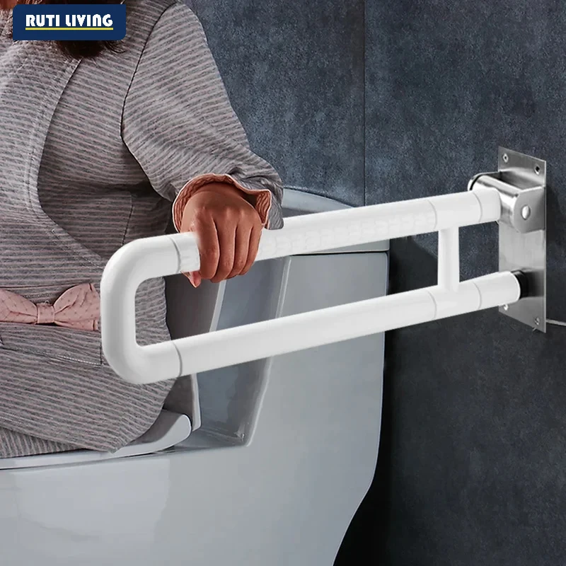 60CM Bathroom Folding Support Handle Stand-up Aid Toilet Handrail Flip-Up Bathroom Grab Bar White