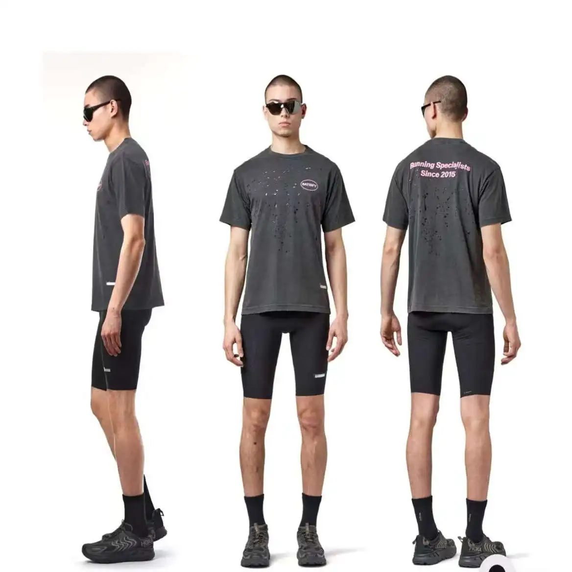 SATISFY washing water makes old holes sports trend short-sleeved T-shirt