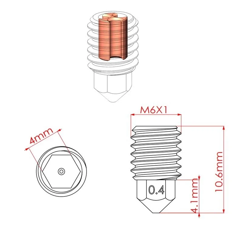 3D printer parts FOR Tuozhu X1P1 hardened steel nozzle CHT three-hole clone nozzle high flow and high temperature resistance 4
