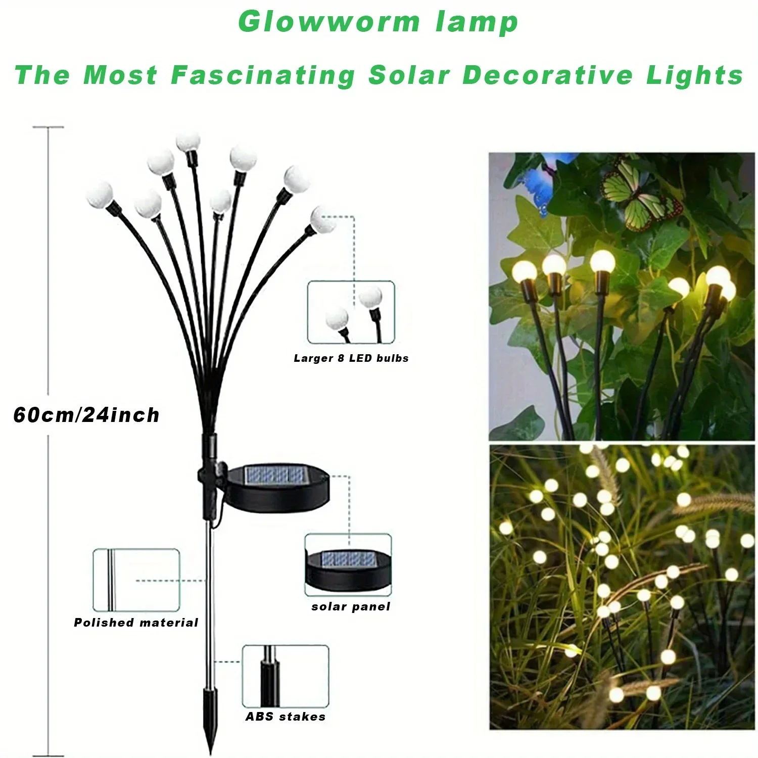 Solar Garden Lights Outdoor LED Sway By Wind Solar Firefly Lights Waterproof for Outside Yard Pathway Lawn Patio Balcony