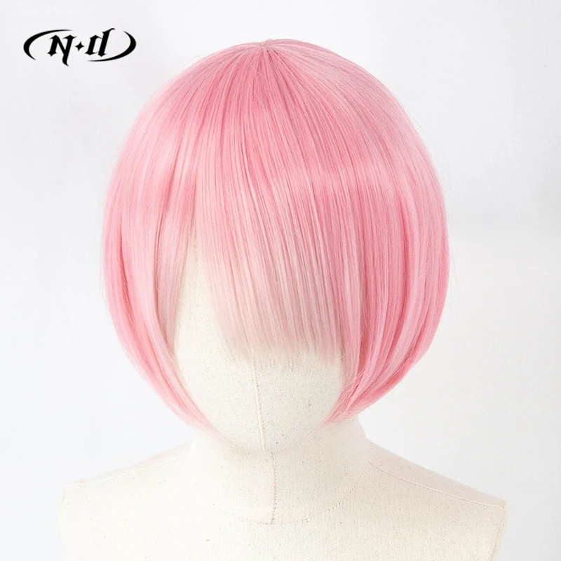ND 램 렘 코스프레 가발 헤어피스 Re:Zero 애니메이션 코스프레 핑크 블루 헤어 가발 코믹콘 파티 코스어용 내열성 합성 섬유
