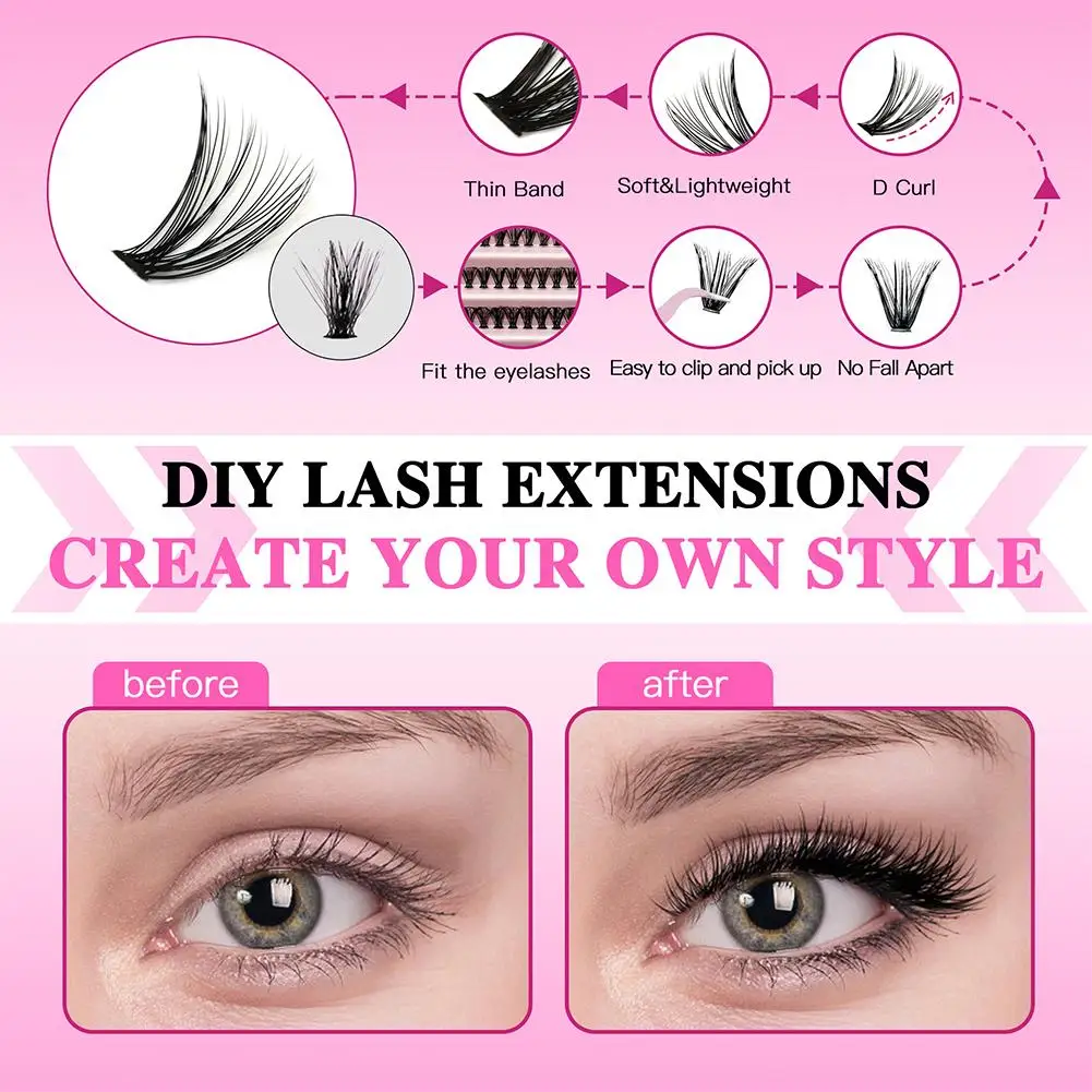 DIY-Wimpernverlängerungsset für Wimpern, 200 Stück, Cluster, Wimpernbindung und Versiegelung, Make-up-Werkzeuge zum Kleben von Wimpern, Kleberzubehör