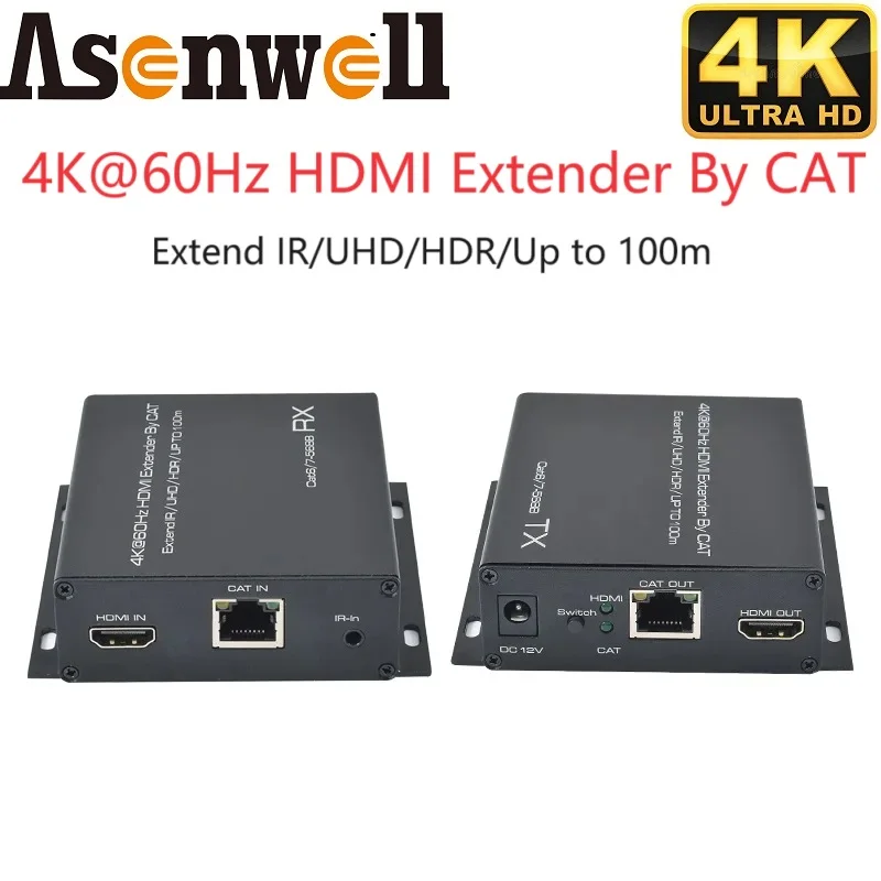 

4K@60Hz HDMI Extender By CAT Cascade Extend IR UHD HDR V2.0 1080P 3DP TO 70m RJ45 Audio Video CCTV HDMI Transmitter and Receiver