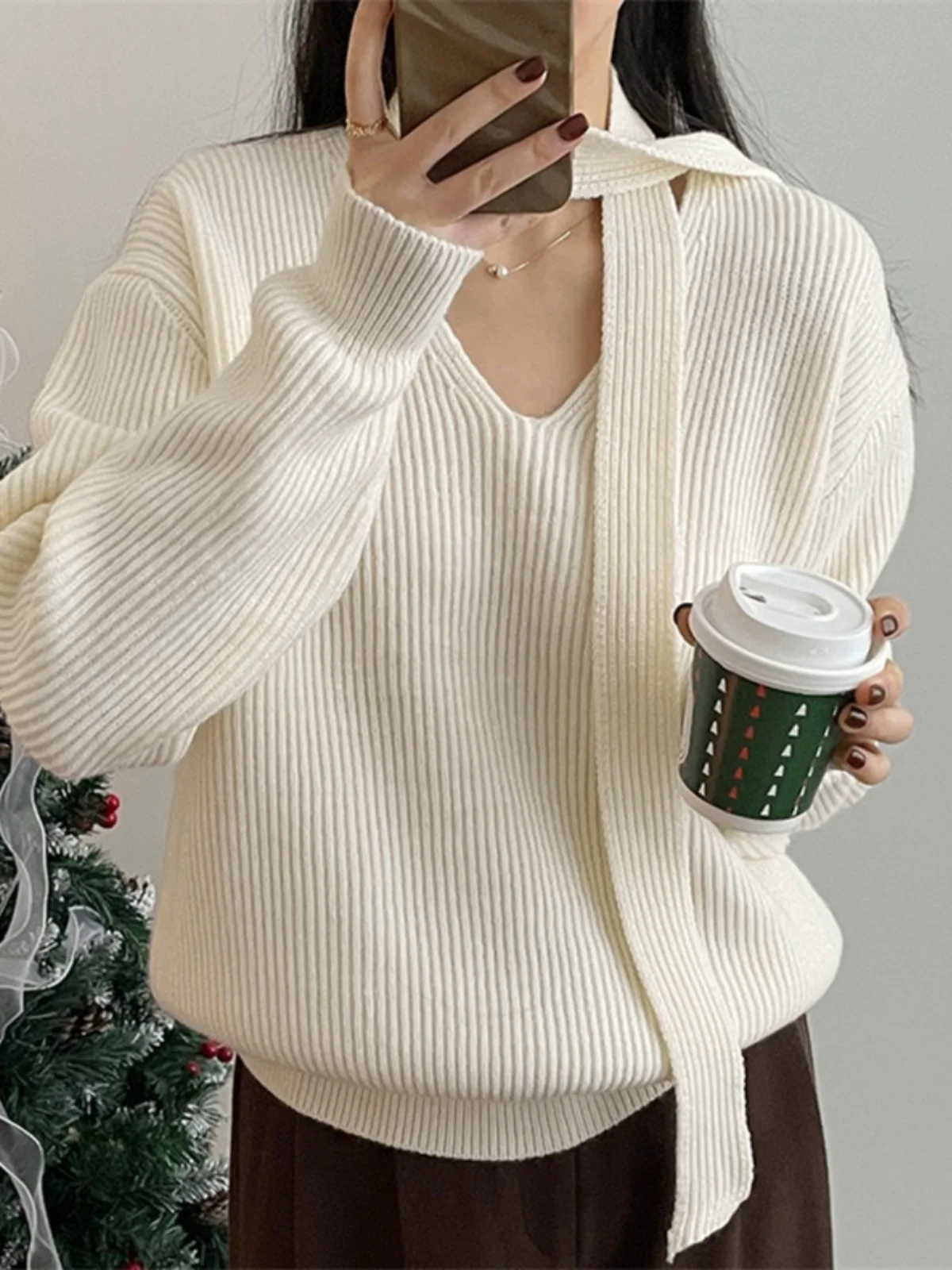 

Loose V-Ne Sweater Women's Spring Autumn Korean Sle Lazy Faion Netie Knitted Top Dongda Gate Sle Long Sve Crew Ne