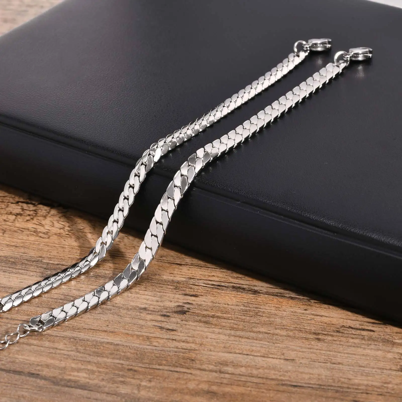 Flat Cuban Chain Bracelets for Men Boys,Stainless Steel Adjustable Chain Links Wristband,Stylish Men Accessories Jewelry Gifts