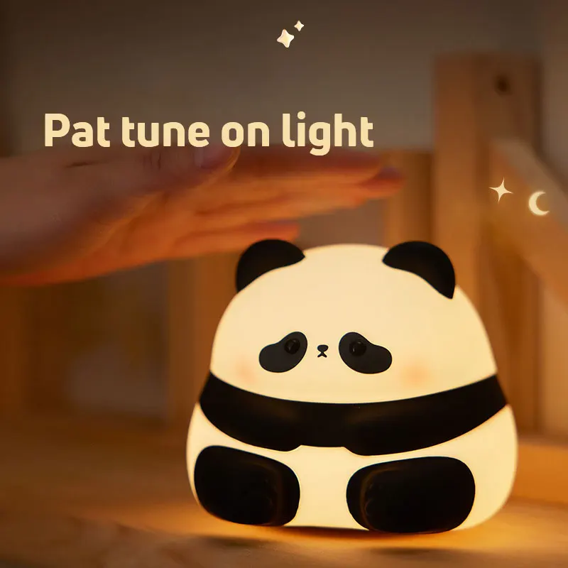 Huahua Silicone Night Light Creative Living Room Cute Panda Pat 3-Levels Adjustable Light Desktop Decoration Cartoon Kids Gift