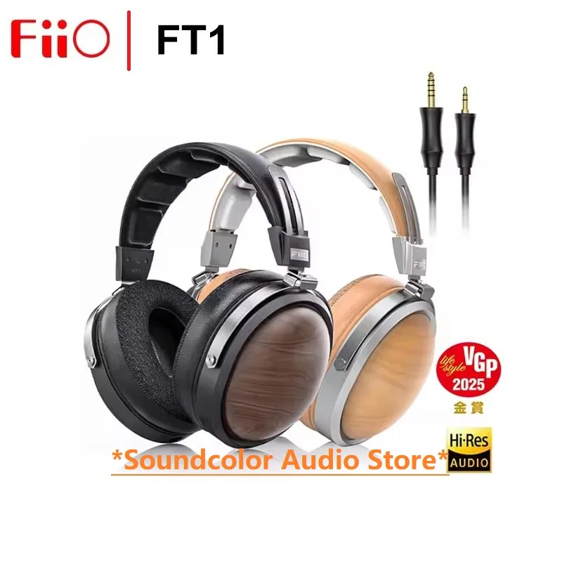 FiiO FT1 Closed-Back Over-Ear Headphone 60mm Dynamic Driver Hi-Res Audio Wired HiFi American Black Wood Ear Cups for Studio