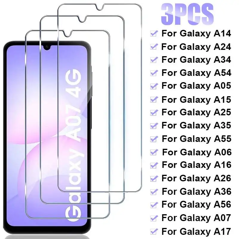 

3PCS Tempered Glass Galaxy A54 A34 A14 A05S A15 A55 A35 A25 Screen Protector For Samsung A56 A36 A26 A16 A06 A17 5G