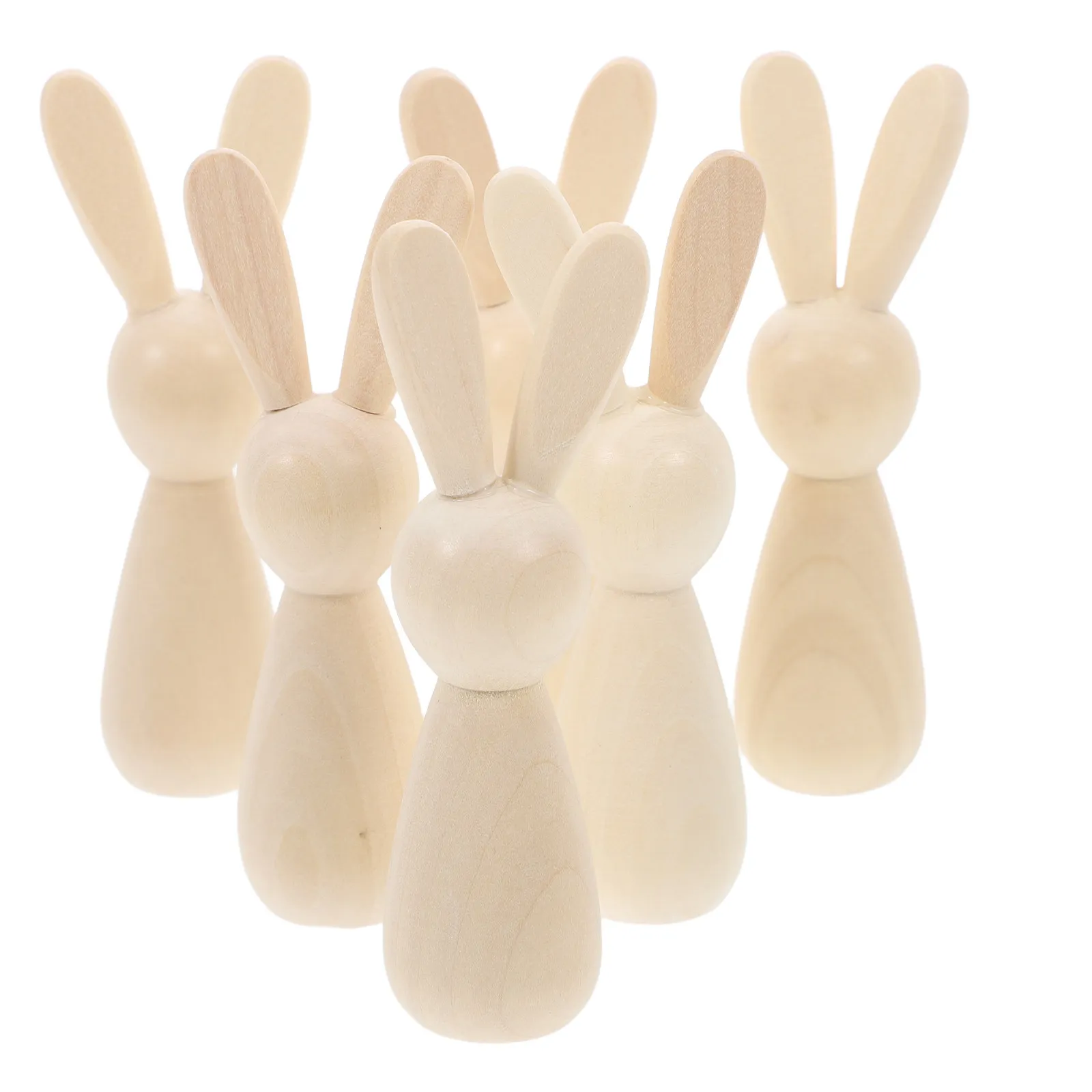 6pcs Unfinished Wooden Peg Bunny Craft Set – Natural Wood DIY Painting Figures for Home Office Decor