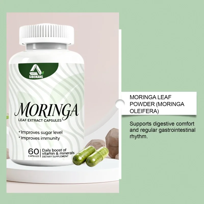 Moringa leaf extract supplements vitamins and minerals daily, supports immune health with 60 capsules