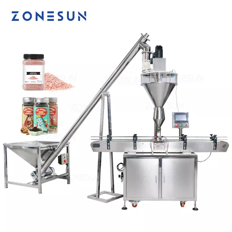 ZONESUN Automatic Feeding Powder Filling Machine Dry Pepper Powder Spice Can Jar Auger Packing Machine ZS-FM2A