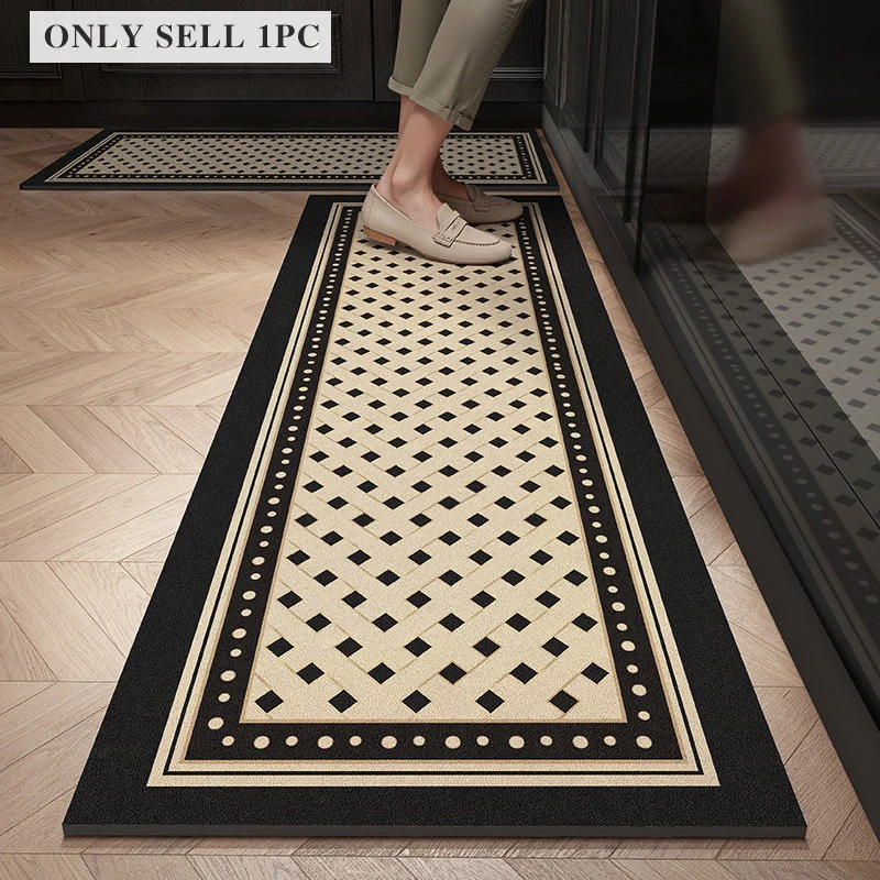 Kitchen Floor Mat PVC Oil-proof Waterproof Non-slip Leather Foot Mats Black Diamond Pattern Carpet Long Strip Rug Home Decor 양탄자