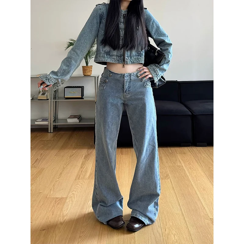 American Style Hiphop Streetwear Pants Women's Trendy Wide-Leg Sweatpant Woman Lightweight Cargo  Multi-pocket Casual Trousers