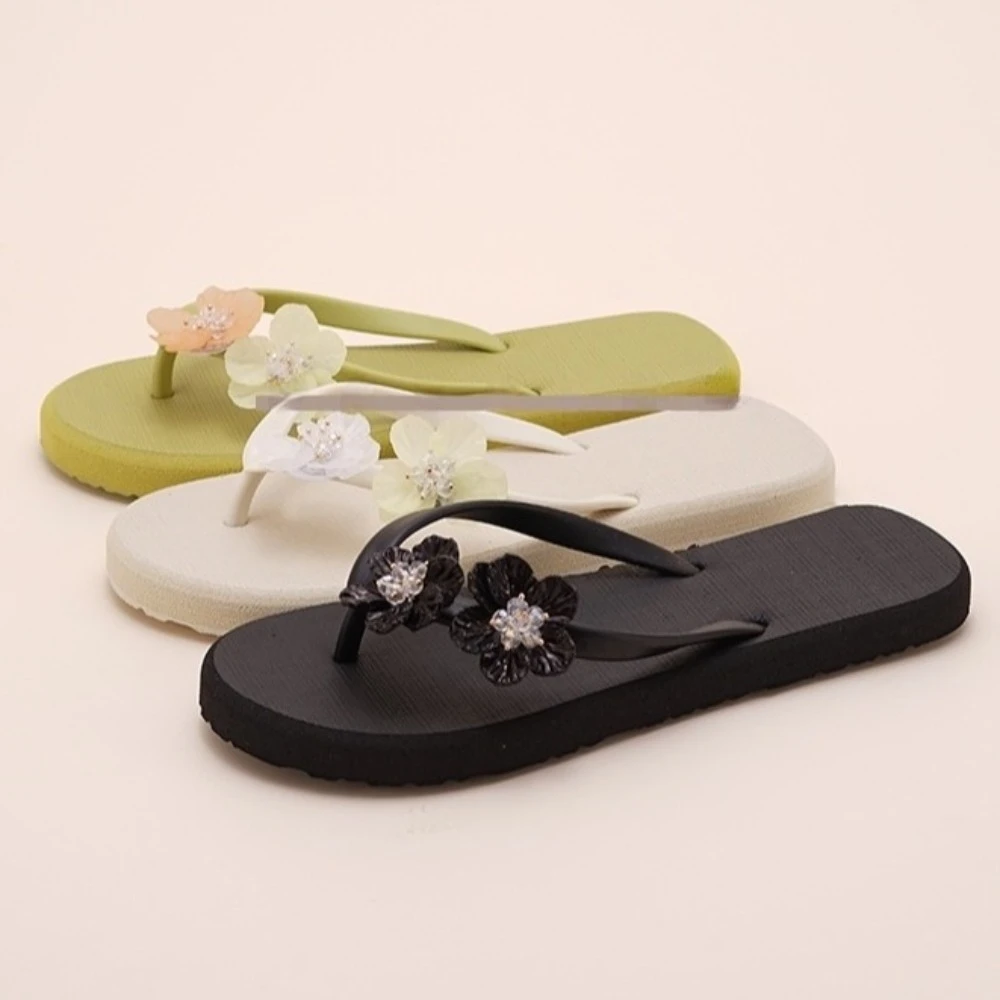 캐주얼 플라워 플립플롭 클립 토 안티 슬립 플랫폼 플립플롭 아우터웨어 슈즈 PVC 플랫 솔 슬리퍼 여름