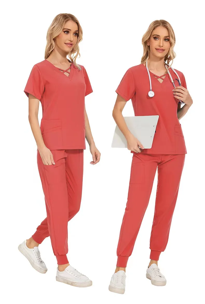 Stretch Medical Uniformes para Mulheres, Scrub Tops, Joggers Sets, Enfermeiros Acessórios, Lab Workwear, Clínica Dentária, Roupas de salão de beleza