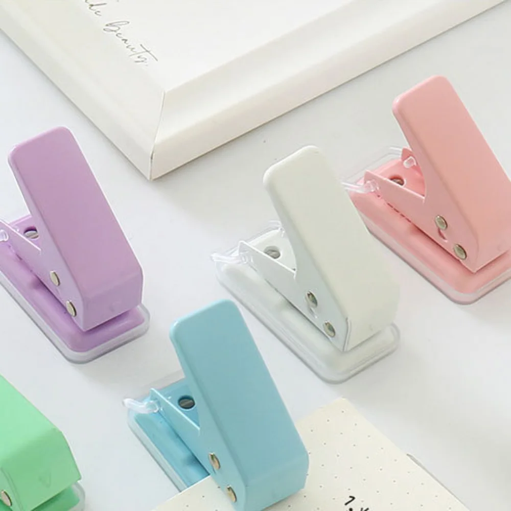 Portable DIY Crafts Single Hole Punch Punching Macaron Color Embossing Tool 1 Hole Binding DIY Paper Puncher Stationery