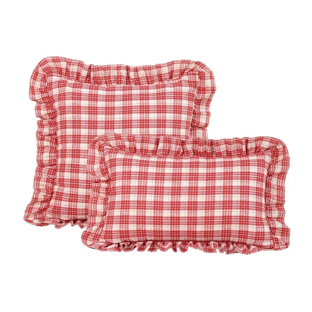 Square Shape Ruffled Cushion Cover 30x50cm 45x45cm Plaid Cushion Cover Ruffled Edge Printed Pattern Decorative Pillow Cover