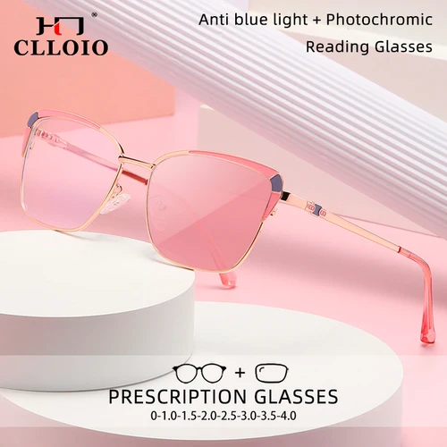 CLLOIO, nueva moda, montura de ojo de gato, gafas de lectura antiluz azul para mujer, gafas ópticas fotocromáticas graduadas para miopía