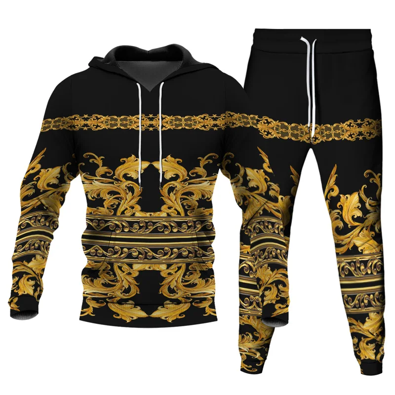 Men's Tracksuit Casual Sport Vintage Style Leopard Print Hoodies Pants Two Piece Set Hooded Sweatshirt Trousers Suits Size S-6XL