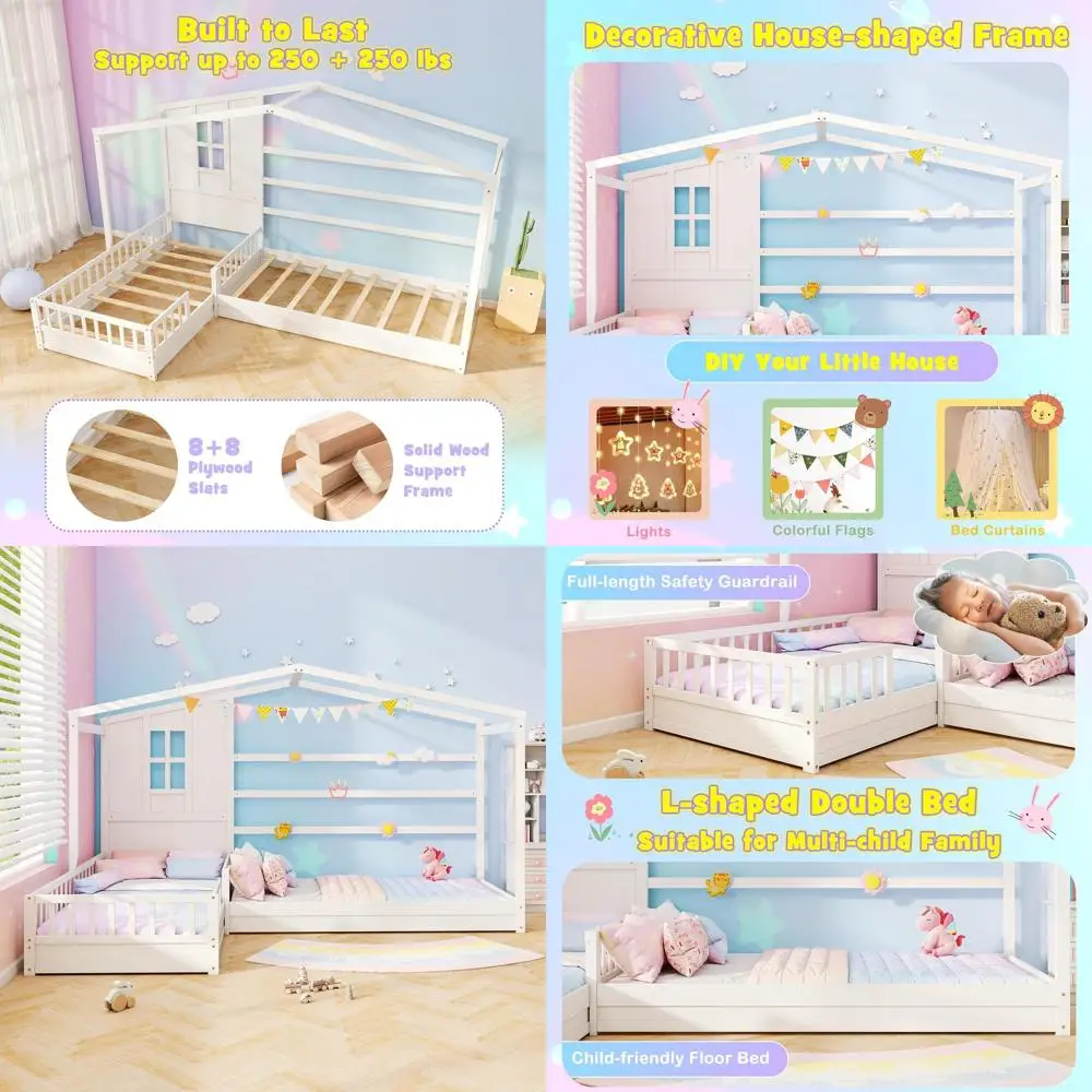 

Двухъярусная L-образная кровать из дерева размера Twin с окном и местом для хранения, подходит для мальчиков, девочек, подростков и общежитий, не требует пружинного блока.